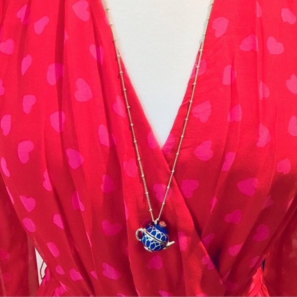 Kate Spade Blue and Gold Teapot Necklace - Picture 3 of 6